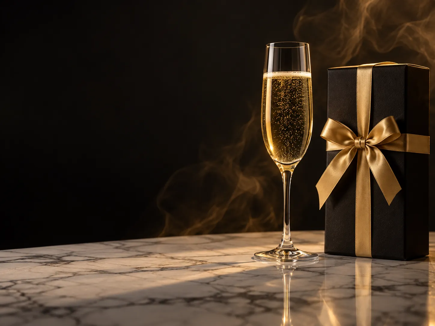 Gift box and champagne glasses set for a casino bonus celebration