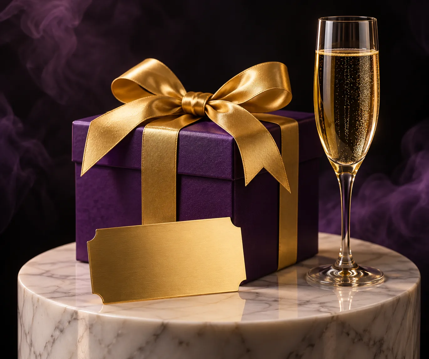 A gift box and ticket set on a pedestal, styled like a casino bonus reveal