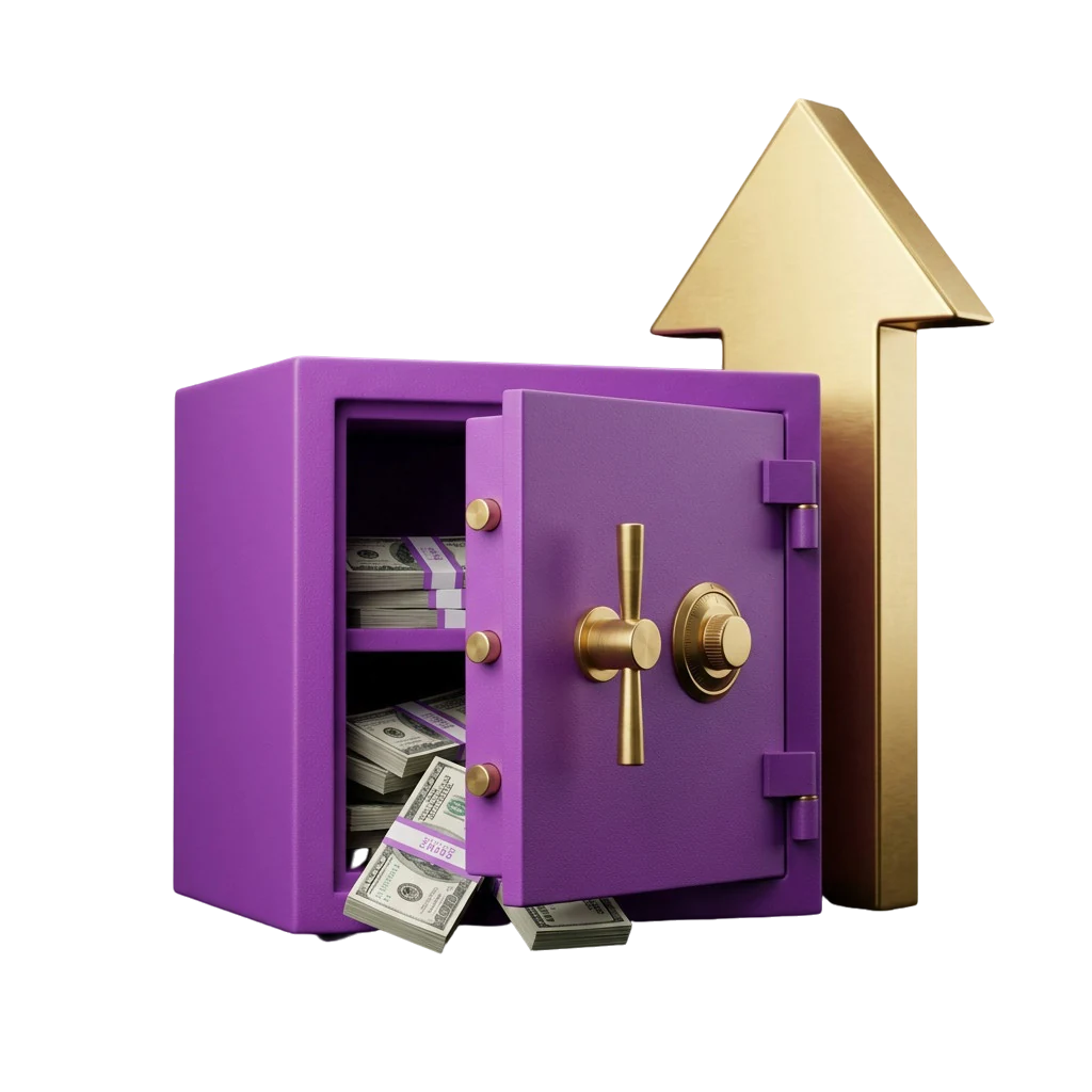 Illustration of an open safe with cash, standing in for a secured Here2Win Casino payout
