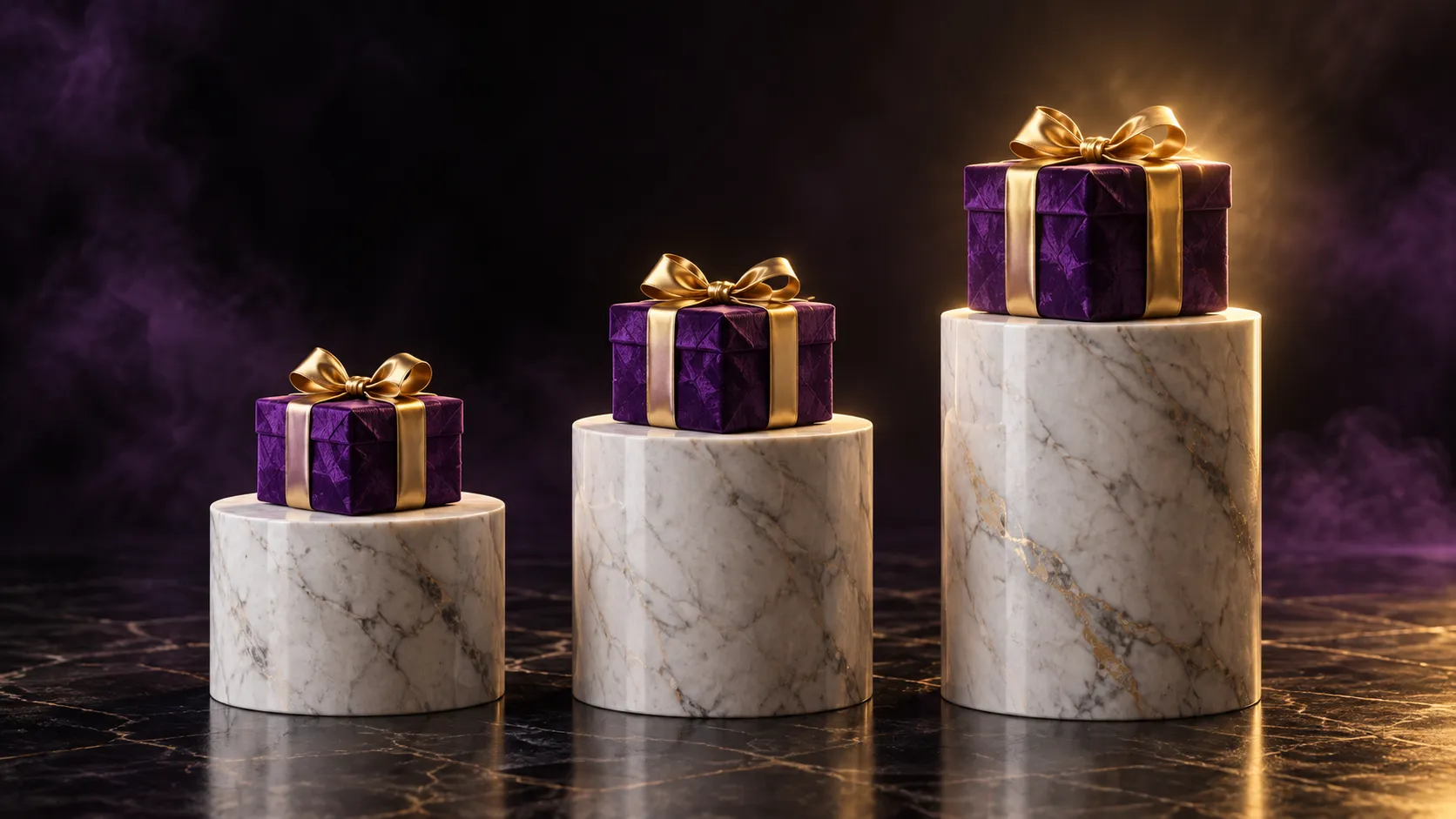 Three plinths arranged like ascending steps for a casino bonus offer